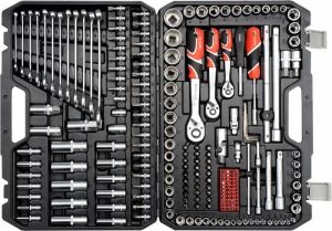 sada gola extra velká 216ks 1/4"+3/8"+1/2" +očkoploché klíče, 216ks Gola sada 1/2" 3/8" a 1/4" s očkoplochými klíči 216ks Yato YT-3884