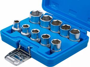 hlavice nástrčné pro golu 1/2"  3/8"-15/16", PVC obal, 10 dílů ořech palcový: 3/8“-7/16“-1/2“-9/16“-5/8“-11/16“-3/4“-13/16“-7/8“-15/16“.