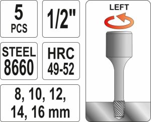 Souprava na demontáž závrtných šroubů 5 ks 1/2, vytahovák povolovač strženého šroubu imbus Torx XZN, sada na povolení strženého inbusu  Torxu  
