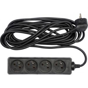 černý Kabel prodlužovací 5m 4 zásuvk,černý prodlužovací kabel 4 zásuvky, černý prodlužovákna 230V se čtyřmi zásuvkami