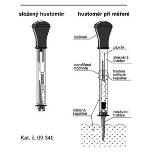 Hustoměr chladící kapalin, měřák na chladící kapaliny ,měřák antifriz, Skleněný hustoměr s balónkem, nasávací trubicí a vnitřním plovákem, určený k měření náplně chladiče automobilu.