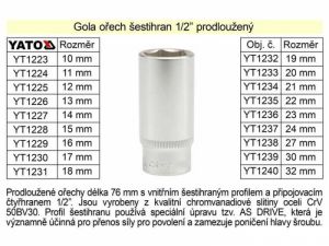 dlouhý ořech na půlcoluovou golu 8mm-32mm, prodloužená hlavice 6hranná na 1/2" golu, ořech dlouhý na velkou golu 1/2" hlavice prodloužená  8-32mm ořech dlouhý 76mm 1/2"