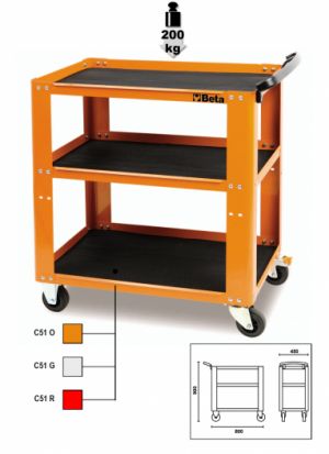 dílenský pojízdný policový vozík POLICOVÝ DÍLENSKÝ VOZÍK beta dílenský vozík BETA C51 3 police vozík do dílny na nářadí součástky ,odkládací dílenský vozík šedý červený oranžový 