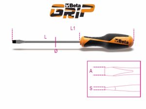 sada profesionálních plochých šroubováků beta T199 2,5x50 - 3x75 - 3,5x100 4x125 - 5,5x100 5,5x150 - 6,5x150 mm ,sada šroubováků beta 1260 v plastovém modulu do dílenského vozíku